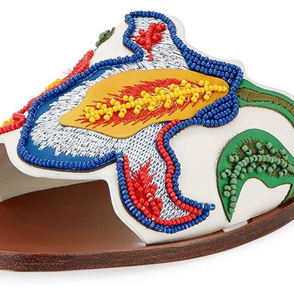 Tory Burch Bianca floral beaded flat sandals size 7 1/2 - Picture 2 of 14